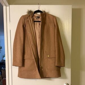 J.Crew Mercantile Tan Coat with Faux Fur Trim